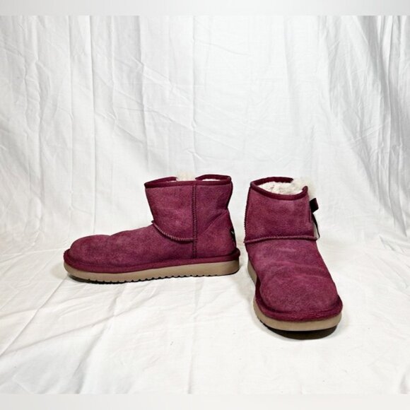Koolaburra by Ugg Burgundy Suede Sherpa Victoria Mini Bow Booties Ankle Boots~7~ - Picture 2 of 6